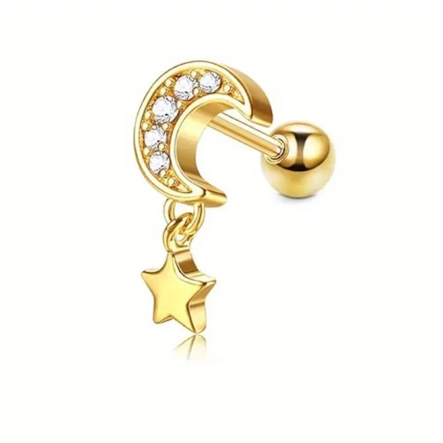 Piercing Microbell Reto Modelo 38 Aço PVD Gold
